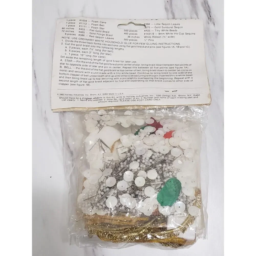Holiday Industries‎ Vintage Sequin Ornament Kit SET OF 3 TRIO candycane star